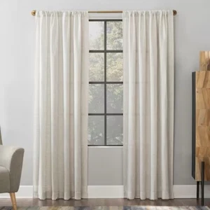 Curtain Textured Ivory Linen Blend 52 in. W x 96 in. L Sheer Rod Pocket Curtain - Picture 1 of 6