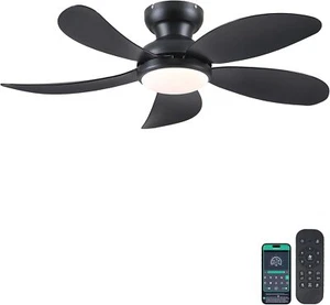 42" Black Low Profile Ceiling Fans Lights Remote,Small Flush Mount Ceiling Fans - Picture 1 of 7
