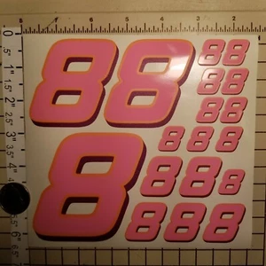 Pink w/plum & orange #8's Racing Numbers Vinyl Decal Sheet 1/10-1/12 slash - Picture 1 of 11