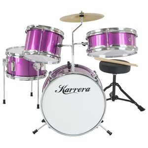 4pc Kids Drum Kit Set Metallic Finish w/ Stool Sticks Cymbal & Pedal - Purple - Picture 1 of 9
