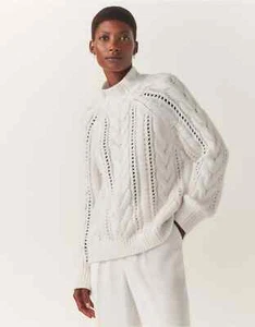 The White Company Oversize-Alpaka-Pullover Zopfmuster Pointelle, weiß X-Small UVP 159 £ - Bild 1 von 6