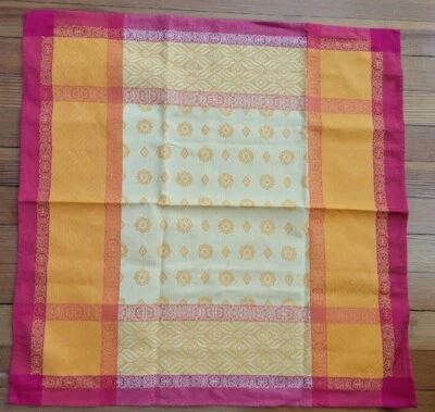 Fateba Jacquard Small Tablecloth 26" x 26" Red, Orange & Yellow New without Tags - Image 1 of 3