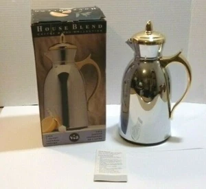Via House Blend Coffee & Tea Collection Aria 1 Quart Thermal Server Silver Gold - Picture 1 of 6