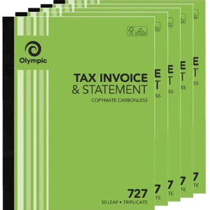 NEW 5x Pack Olympic 727 Triplicate Tax Invoice Statement Book Carbonless Bulk - Picture 1 of 2