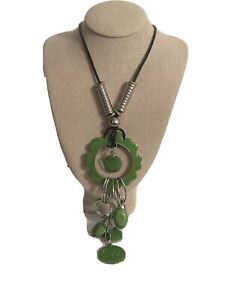 Pendentif en émail vert corde femme bijoux mode collier ton argent angle
