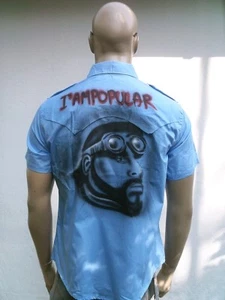 I AM POPULAR Biker Cowboy Handmade Airbrush Tattoo Designer Shirt Top M 48 - Picture 1 of 2