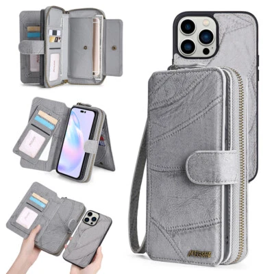 Funda de teléfono desmontable magnética billetera bolsillo con cremallera para iPhone 16E 15 14 13 12 11 Foto 1 de 4