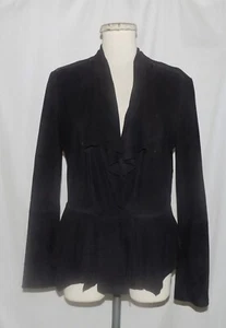 Edun Blk Suede Zip Vest Detail Shawl Collar Peplum Hem Double-Snap Moto Jacket M - Picture 1 of 8
