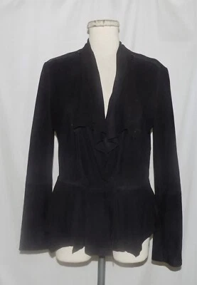 Chaqueta de Moto Edun Negra Gamuza Cremallera Chaleco Detalle Chal Cuello Peplum Dobladillo Doble Cierre M Foto 1 de 4