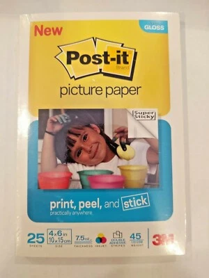 3M Post-it Picture Paper 4" x 6" Semi-Gloss (25) Photo Inkjet Instant Dry MM-553 - Image 1 of 4