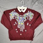 Vintage 90s Women's Size M Collared Crewneck Sweatshirt Pullover Glitter Flower