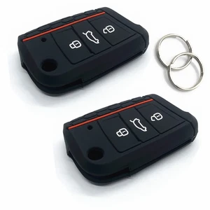 2Pcs For Volkswagen Skoda Golf GTI Mk6 Black Silicone 3 Buttons Key Fob Cover - Picture 1 of 6