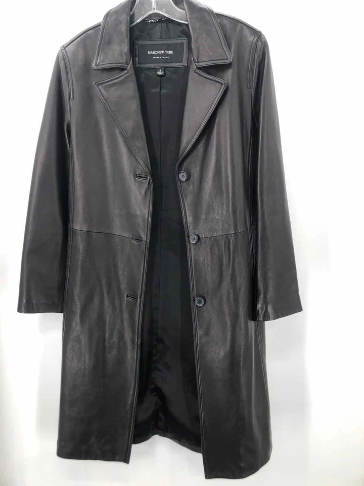 Pre-Owned Marc New York Black Size Small Leather Trench Coat - Image 1 of 3