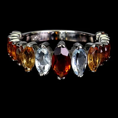 925 Sterling Silver Ring Marquise Citrine Aquamarine Gemstone Jewelry Size 8 - Image 1 of 4