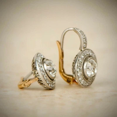 3Ct Round Cut Lab-Created Diamond Drop/Dangle Earrings 14K Two-Tone Gold Plated - Image 1 of 4