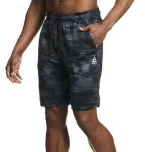 Reebok Core Short schwarz Print Herren Kordelzug Taschen Größe L - Bild 1 von 15