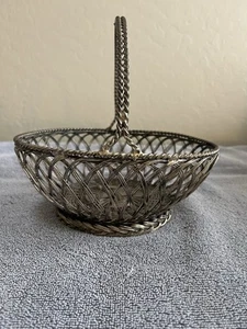 Vintage Silver-Plated Wire Basket w/Twisted Handle - Picture 1 of 10