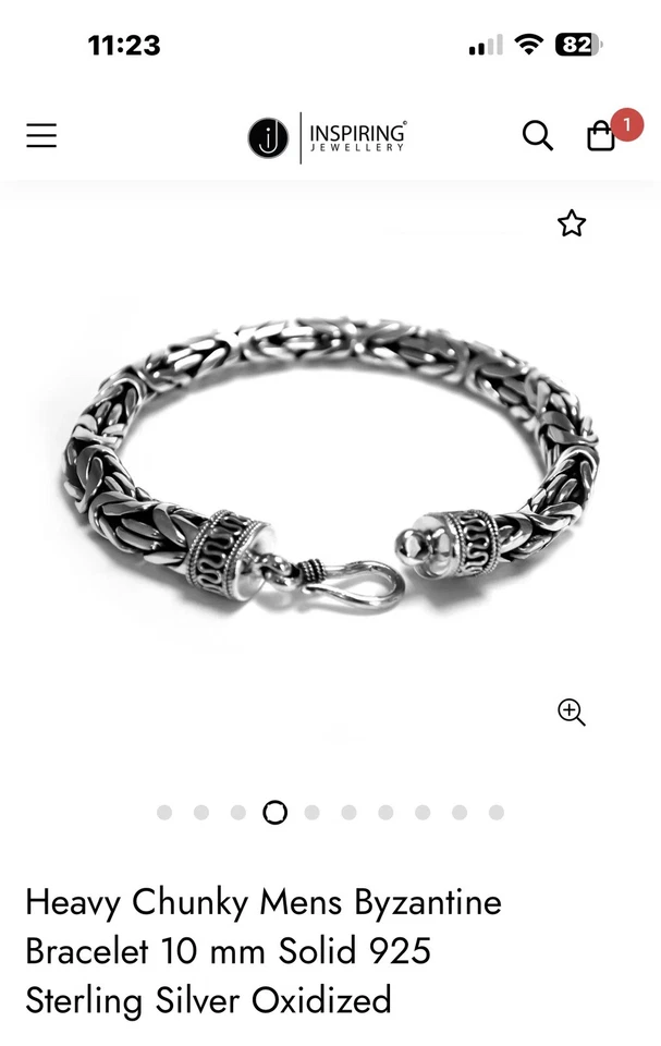 Heavy 925 Sterling Silver 10 mm Bali /Byzantine Chain Bracelet.9.5”/20cm, 93.7 g - Image 1 of 1