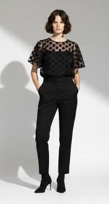 Top Marella Max Mara Lena Negro Lunares Semi Transparente Forrado Organza Talla 6 Nuevo con Etiquetas Foto 1 de 4