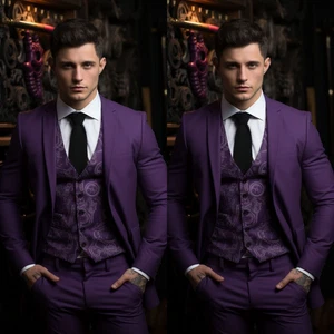 Purple Men's Suits 2Pcs Offical Jacket Pants Formal Tuxedo Workwear Business - Picture 1 of 17