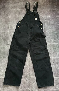 Men's Vintage Carhartt USA Black Double Knee Front Duck Bib Overalls Sz 38 X 32 - Picture 1 of 5