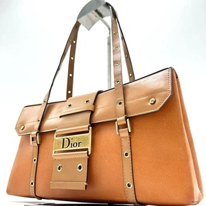 Christian Dior Street Chic Boston Tote Bag Handbag Leather Brown Free Shipping - Picture 1 of 10