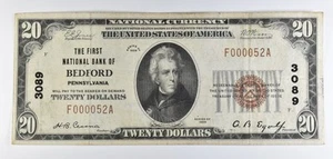 1929 $20 National Currency Note Bedford PA Ch#3089 *8545 - Picture 1 of 3
