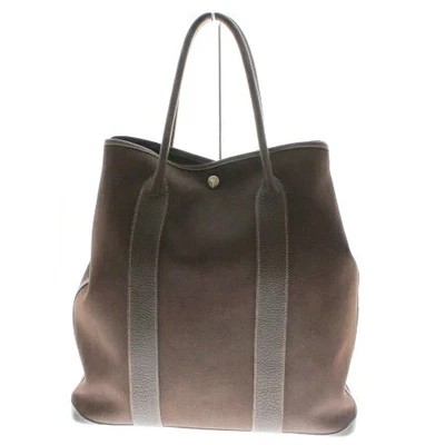 Bolso de Mano Hermes Garden File MM Cuero Marrón Lona Usado Unisex de Japón Foto 1 de 4