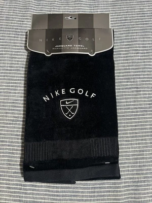 Vintage Nike Jacquard Golf Towel Black 16” X 42” - 2001 - Large, Clip - Image 1 of 4