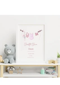 Personalised Baby Name Print – Custom Newborn Wall Art for Nursery Decor - Picture 1 of 2