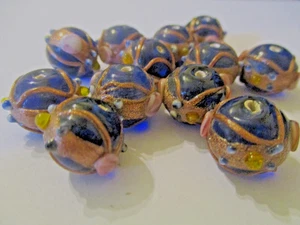 14 Sapphire Blue 15 x12 mm Wedding Cake  Lampwork  Glass Beads   V26 - Picture 1 of 2
