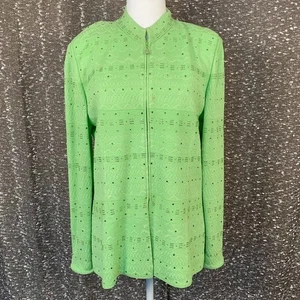 Cárdigan Suéter Toula Embellecido Verde Tejido Cremallera Completa Preppy Para Mujer 12 - Imagen 1 de 12