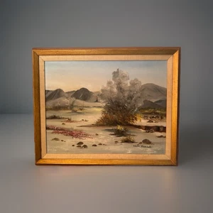 VINTAGE Ölgemälde Rauch Baum Wildblumen PLEIN AIR CALIFORNIA DESERT HILLS - Bild 1 von 12