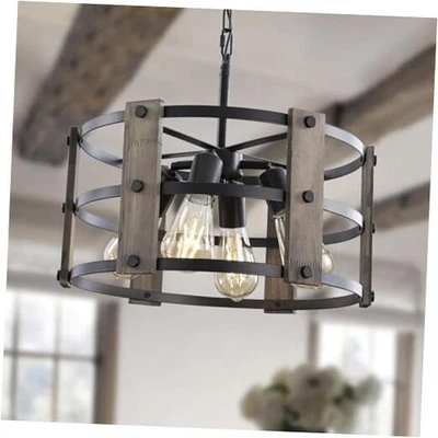 Rustic Farmhouse Chandelier, 4 Lights Pendant Lights Fixture, Adjustable Gray - Image 1 of 4