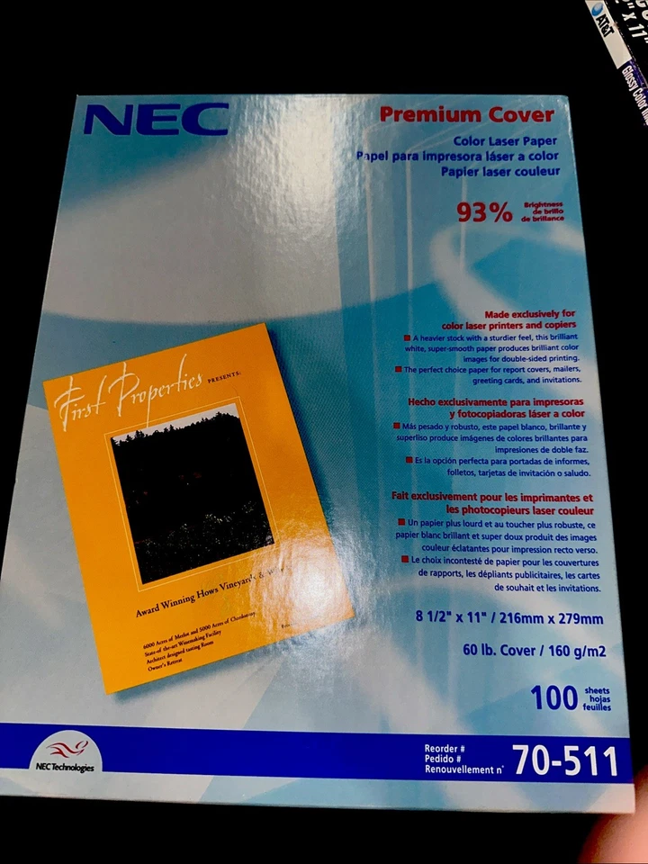 NEC Premium Cover Color Laser Paper # 70-511-8.5x11-100 Sheets - Image 1 of 1