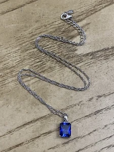 Collana con ciondolo donna BBJ argento sterling 925 design zaffiro blu 20” - Foto 1 di 3