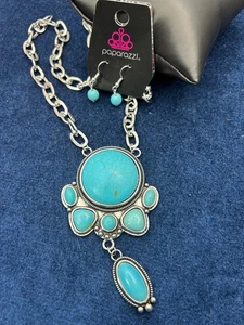 Conjunto de collar y pendientes azules geográficamente hermosos para paparazzi con turquesa sintética - Imagen 1 de 6