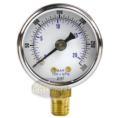 1/8" NPT Air Pressure Gauge 0-300 Psi Side Mount Bottom Mount 1.5" Face - Image 1 of 4