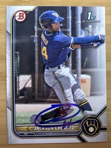 JACKSON CHOURIO Signed Auto IP 2022 Bowman 1st Rookie Card Milwaukee Brewers - Picture 1 of 1