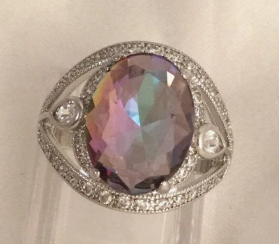 Joyería de colección anillo de oro topacio místico zafiros blancos joyería antigua decorativa  Foto 1 de 4