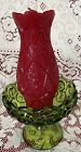 Moon & Star Green Pedestal Candle Holder/Compote + Red Quilted Candle