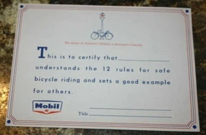 VINTAGE MOBIL OIL "How to Ride A Bicycle Safely" Certificate - Picture 1 of 4