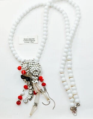 Collana Donna In Pietra Onice Lungh.60 Con Ciondolo Originale Lungh. 10 Cm Unica - Immagine 1 di 4