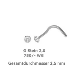 750 Weißgold Nasenpiercing, Nasenstecker Kelch Spirale 2,5 mm mit Zirk. - Bild 1 von 2