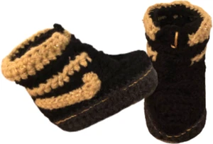 Crochet Baby Shoes Gold Black Sneakers Air Boy Girl toddler slippers - Picture 1 of 2