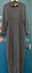 Whistles Grey Animal Print Button Through Collared Cropped Jumpsuit Size 10 BNWT - Picture 1 of 9