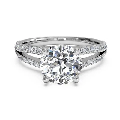 1.10 Carat Round Cut Lab Grown Diamond Ring for Engagement in 14K White Gold - Image 1 of 4