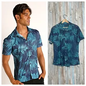 Camicia Timoteo L blu Riviera maglia bottoni stampa palma tropicale nuoto vacanze - Foto 1 di 9