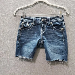 Miss Me Women Shorts 24 Blue Denim Bermuda Cutoff Mid Rise Pockets 6" Inseam - Picture 1 of 9