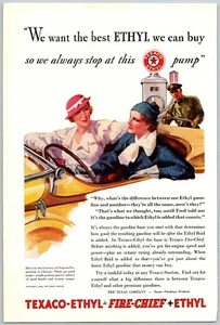 PRINT AD 1933 Texaco Fire Chief Ethyl Women in Yellow Convertible 6.5 x 10 - Imagen 1 de 3